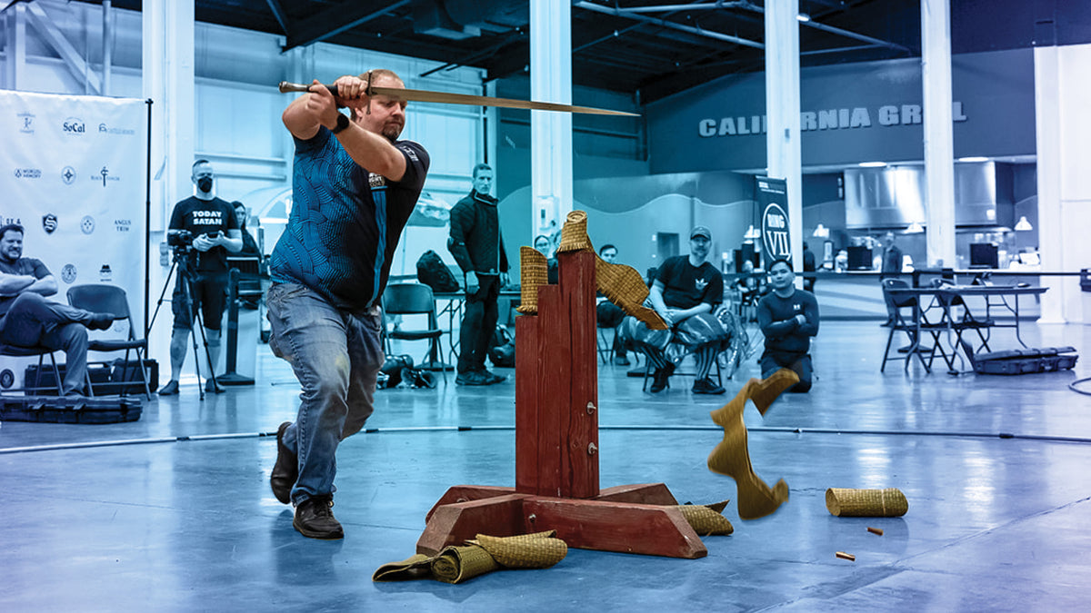 Sean Dickenson of SoCal Swords during an Intense moment  from the 2024 Longsword Cutting Tournament Tier A Finals.